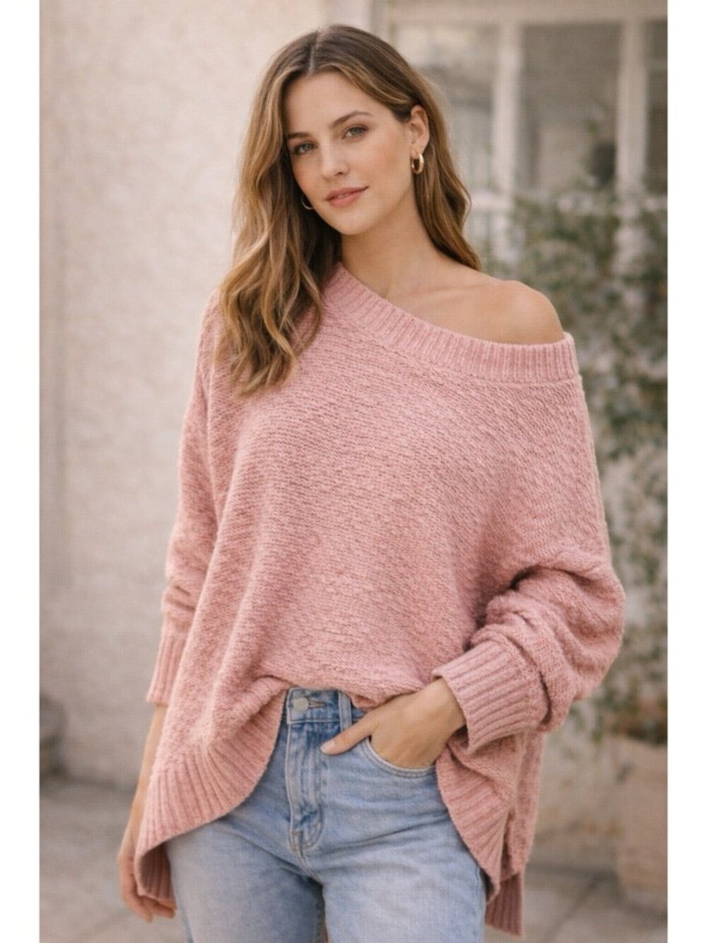 Free People Oversized Sweater Size XS Pink Chunky Knit Slouchy Tunic Boho